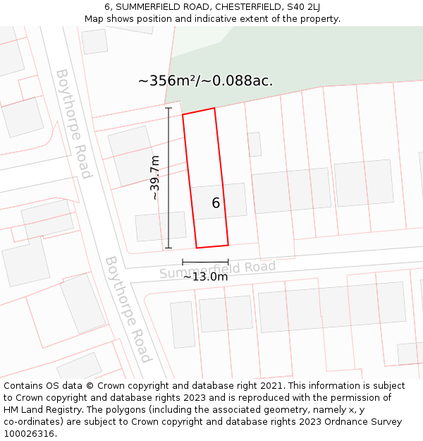 6, SUMMERFIELD ROAD, CHESTERFIELD, S40 2LJ: Plot and title map