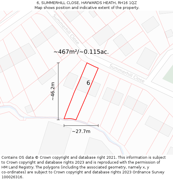 6, SUMMERHILL CLOSE, HAYWARDS HEATH, RH16 1QZ: Plot and title map