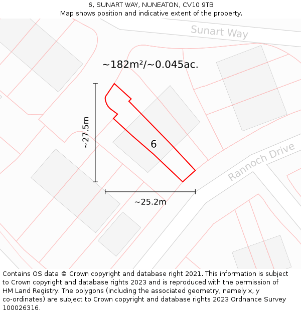 6, SUNART WAY, NUNEATON, CV10 9TB: Plot and title map