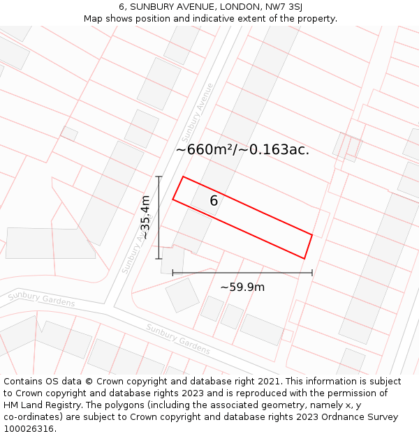 6, SUNBURY AVENUE, LONDON, NW7 3SJ: Plot and title map