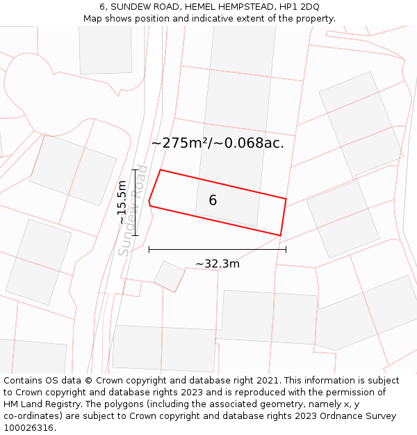 6, SUNDEW ROAD, HEMEL HEMPSTEAD, HP1 2DQ: Plot and title map