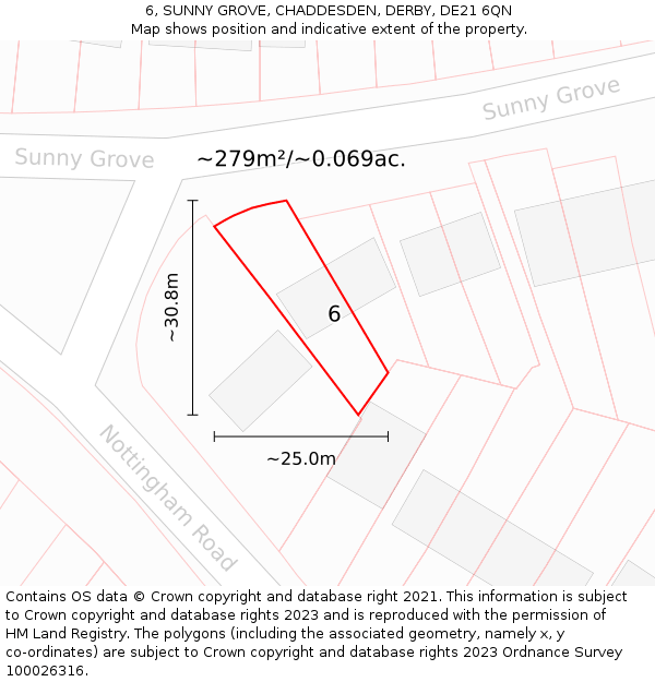 6, SUNNY GROVE, CHADDESDEN, DERBY, DE21 6QN: Plot and title map