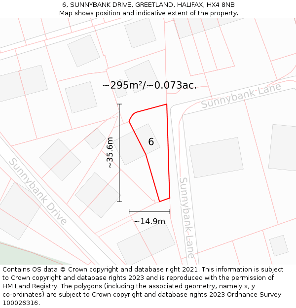 6, SUNNYBANK DRIVE, GREETLAND, HALIFAX, HX4 8NB: Plot and title map