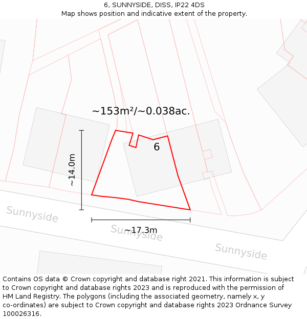 6, SUNNYSIDE, DISS, IP22 4DS: Plot and title map