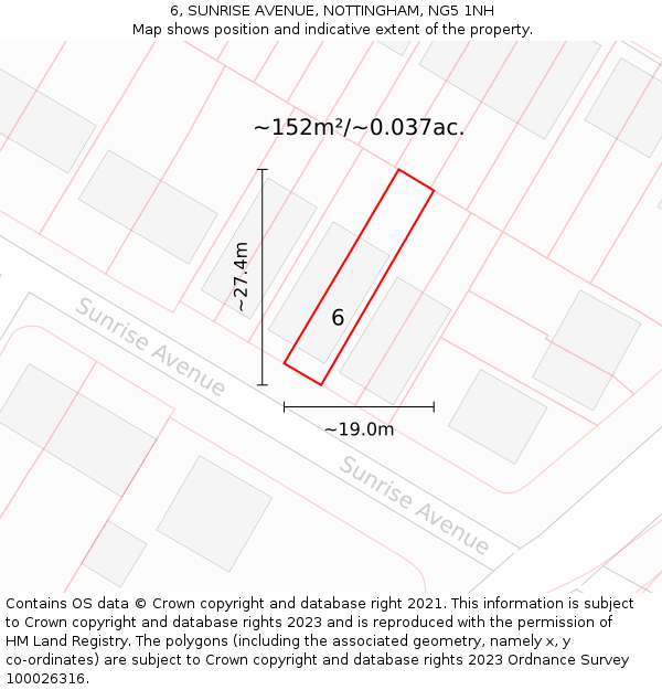 6, SUNRISE AVENUE, NOTTINGHAM, NG5 1NH: Plot and title map