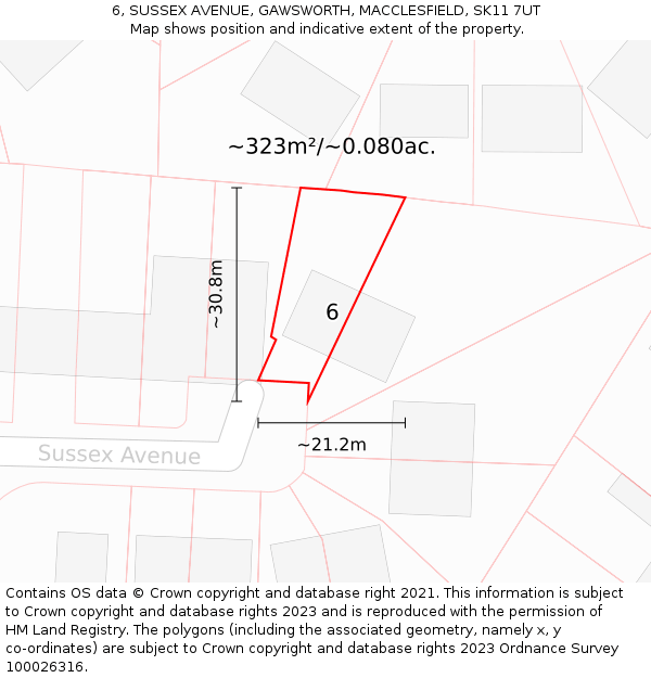 6, SUSSEX AVENUE, GAWSWORTH, MACCLESFIELD, SK11 7UT: Plot and title map