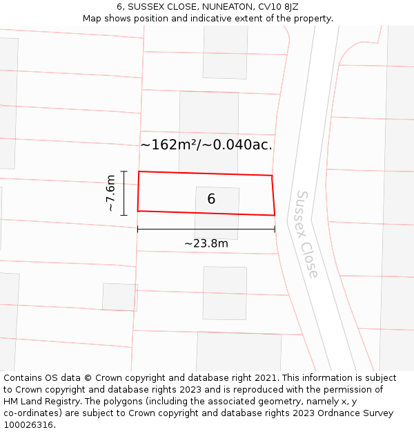 6, SUSSEX CLOSE, NUNEATON, CV10 8JZ: Plot and title map