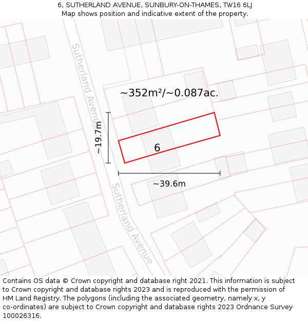 6, SUTHERLAND AVENUE, SUNBURY-ON-THAMES, TW16 6LJ: Plot and title map