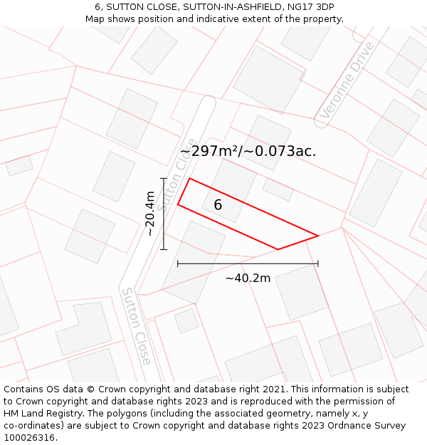 6, SUTTON CLOSE, SUTTON-IN-ASHFIELD, NG17 3DP: Plot and title map