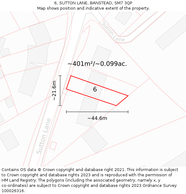 6, SUTTON LANE, BANSTEAD, SM7 3QP: Plot and title map