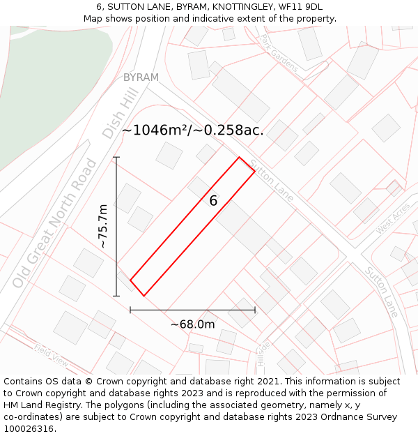 6, SUTTON LANE, BYRAM, KNOTTINGLEY, WF11 9DL: Plot and title map