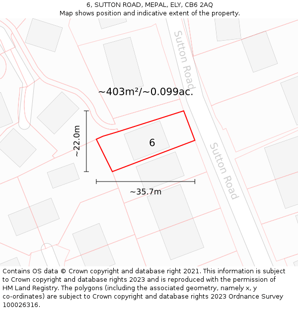 6, SUTTON ROAD, MEPAL, ELY, CB6 2AQ: Plot and title map