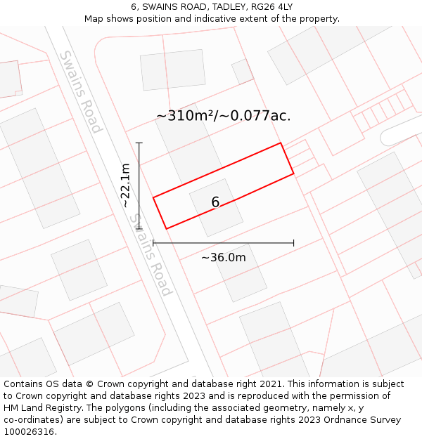 6, SWAINS ROAD, TADLEY, RG26 4LY: Plot and title map