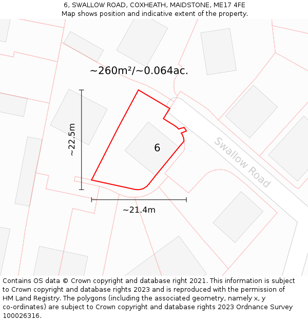 6, SWALLOW ROAD, COXHEATH, MAIDSTONE, ME17 4FE: Plot and title map