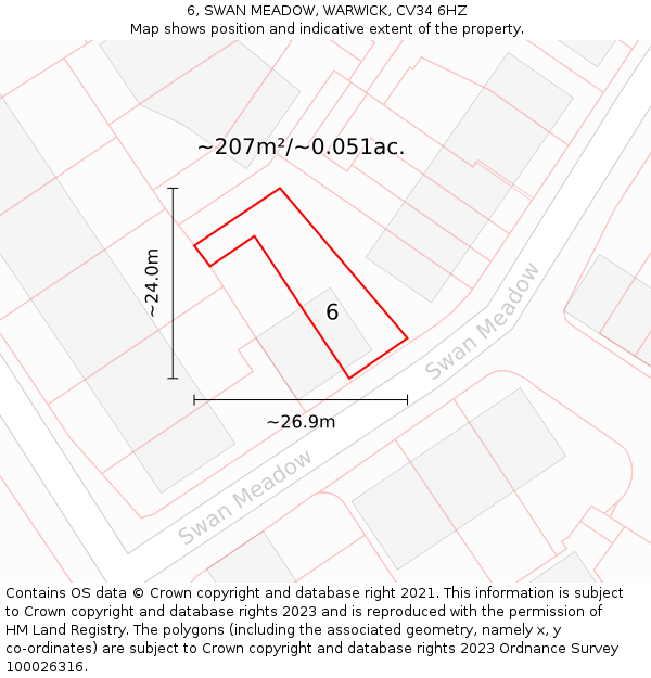 6, SWAN MEADOW, WARWICK, CV34 6HZ: Plot and title map