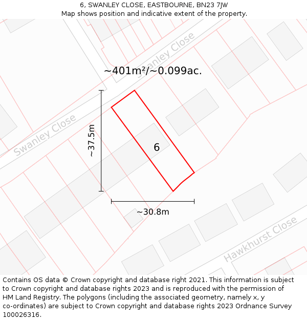 6, SWANLEY CLOSE, EASTBOURNE, BN23 7JW: Plot and title map