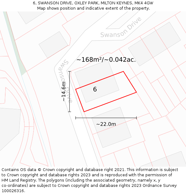 6, SWANSON DRIVE, OXLEY PARK, MILTON KEYNES, MK4 4GW: Plot and title map