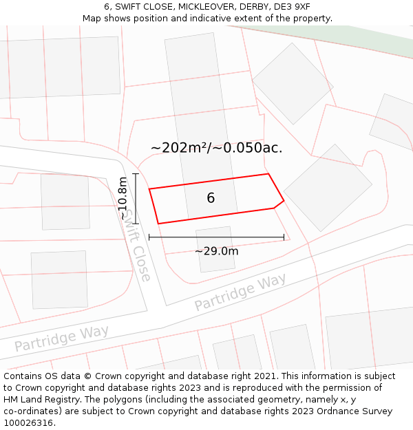 6, SWIFT CLOSE, MICKLEOVER, DERBY, DE3 9XF: Plot and title map