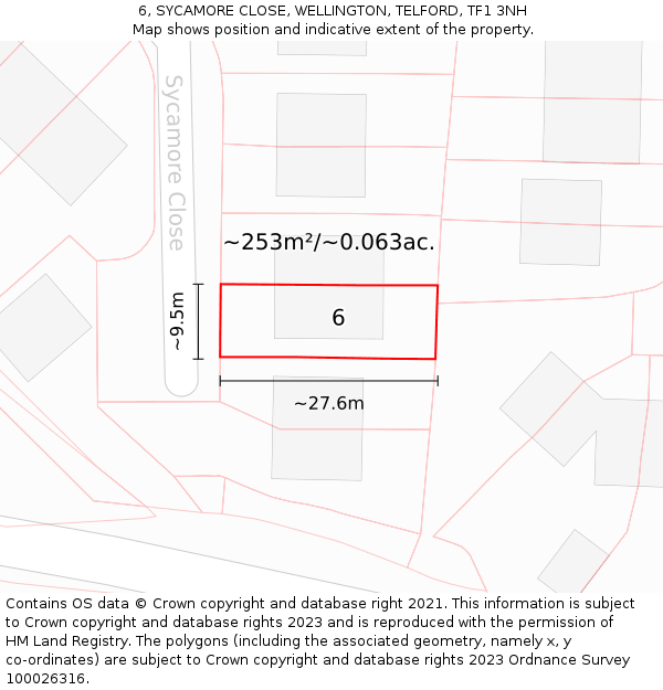 6, SYCAMORE CLOSE, WELLINGTON, TELFORD, TF1 3NH: Plot and title map