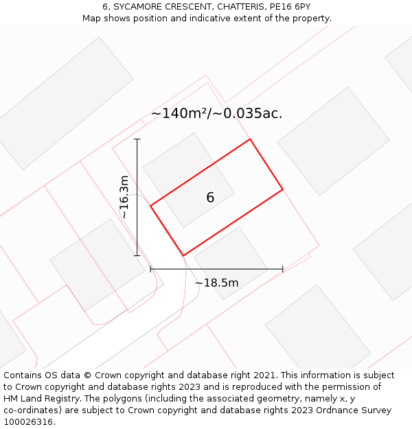 6, SYCAMORE CRESCENT, CHATTERIS, PE16 6PY: Plot and title map