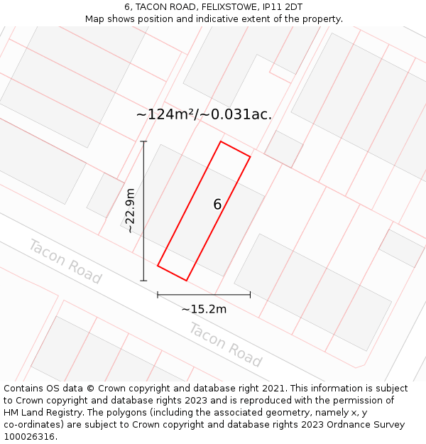 6, TACON ROAD, FELIXSTOWE, IP11 2DT: Plot and title map