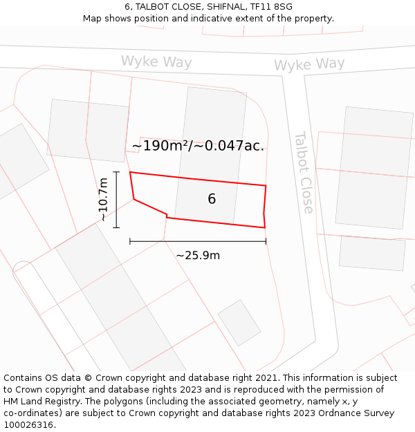 6, TALBOT CLOSE, SHIFNAL, TF11 8SG: Plot and title map