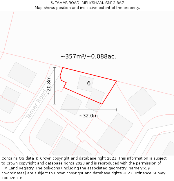 6, TAMAR ROAD, MELKSHAM, SN12 8AZ: Plot and title map