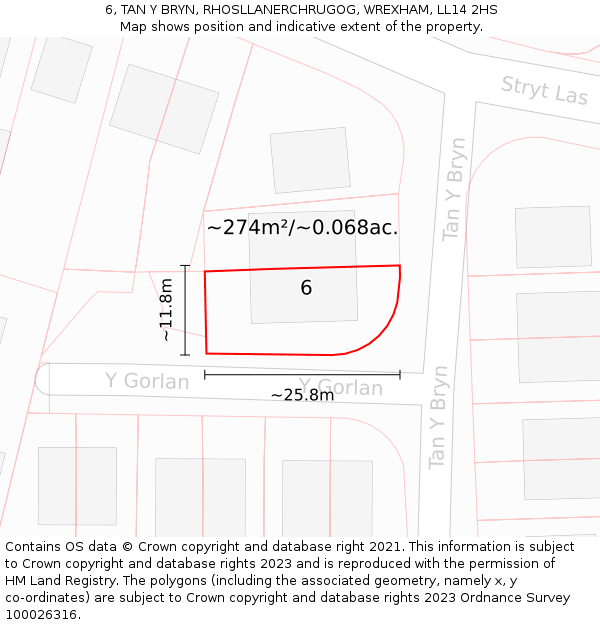 6, TAN Y BRYN, RHOSLLANERCHRUGOG, WREXHAM, LL14 2HS: Plot and title map