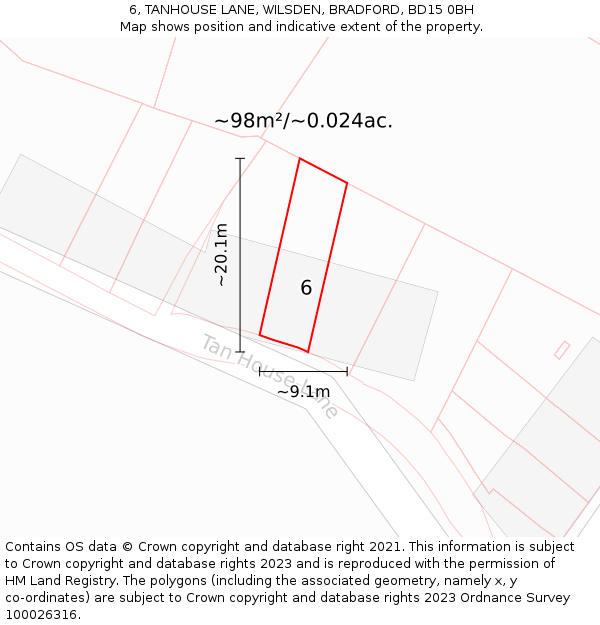 6, TANHOUSE LANE, WILSDEN, BRADFORD, BD15 0BH: Plot and title map