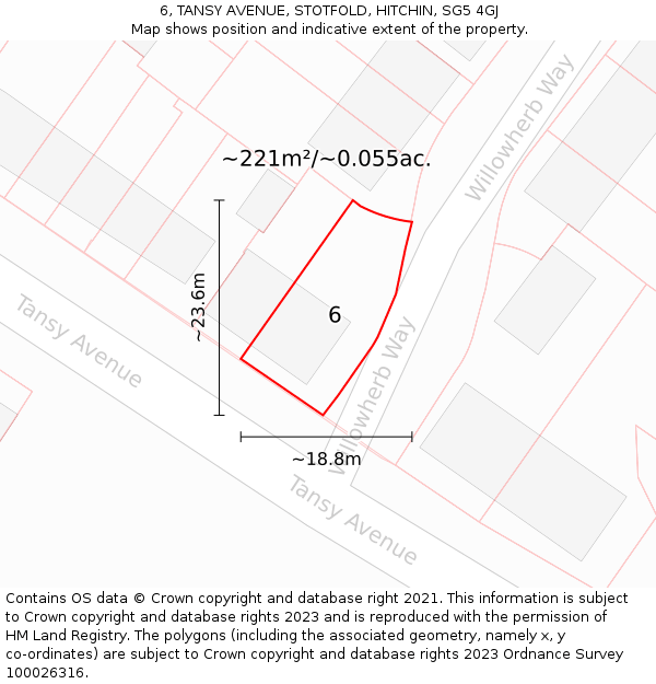 6, TANSY AVENUE, STOTFOLD, HITCHIN, SG5 4GJ: Plot and title map