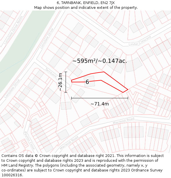 6, TARNBANK, ENFIELD, EN2 7JX: Plot and title map