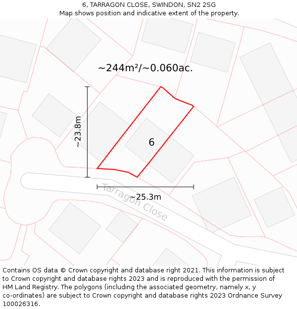 6, TARRAGON CLOSE, SWINDON, SN2 2SG: Plot and title map