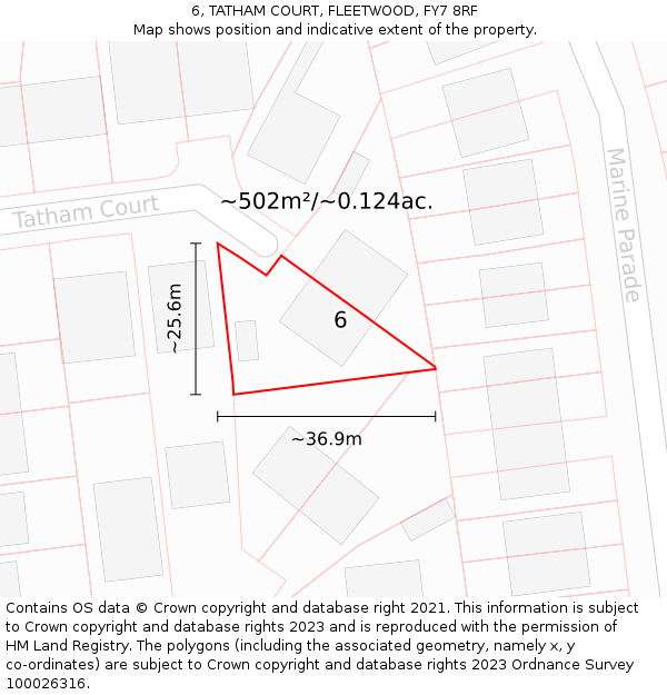 6, TATHAM COURT, FLEETWOOD, FY7 8RF: Plot and title map