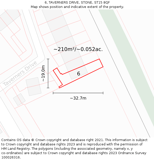 6, TAVERNERS DRIVE, STONE, ST15 8QF: Plot and title map