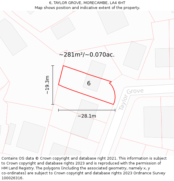 6, TAYLOR GROVE, MORECAMBE, LA4 6HT: Plot and title map