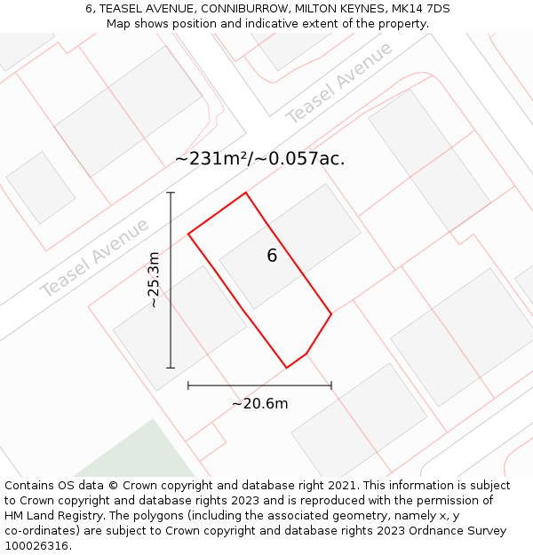 6, TEASEL AVENUE, CONNIBURROW, MILTON KEYNES, MK14 7DS: Plot and title map