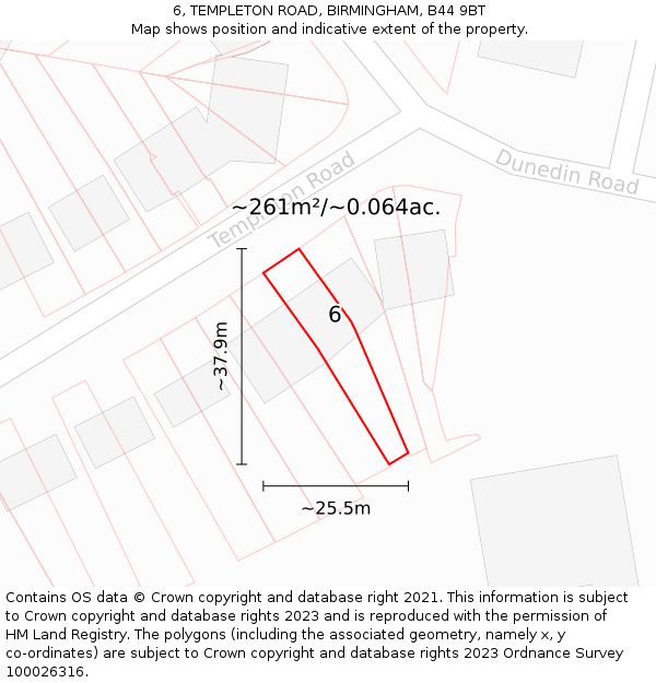 6, TEMPLETON ROAD, BIRMINGHAM, B44 9BT: Plot and title map