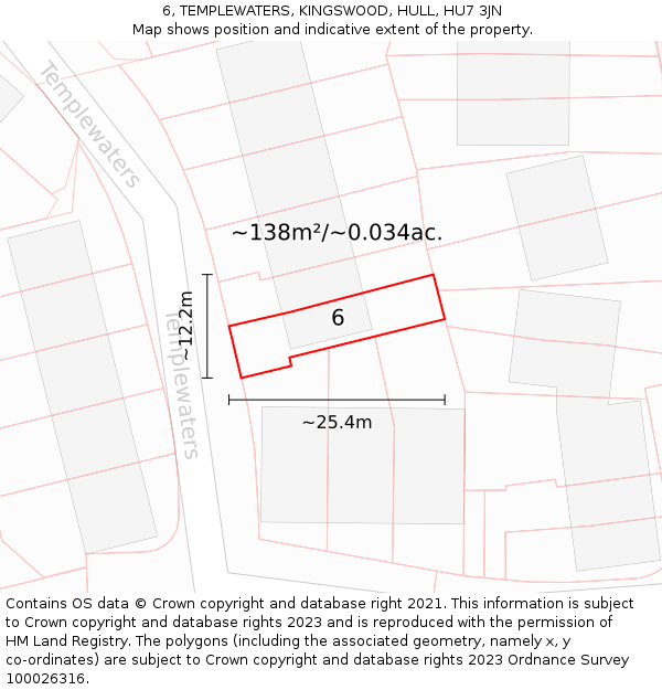 6, TEMPLEWATERS, KINGSWOOD, HULL, HU7 3JN: Plot and title map