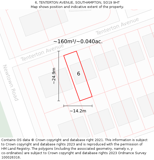 6, TENTERTON AVENUE, SOUTHAMPTON, SO19 9HT: Plot and title map