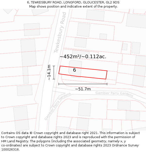 6, TEWKESBURY ROAD, LONGFORD, GLOUCESTER, GL2 9DS: Plot and title map