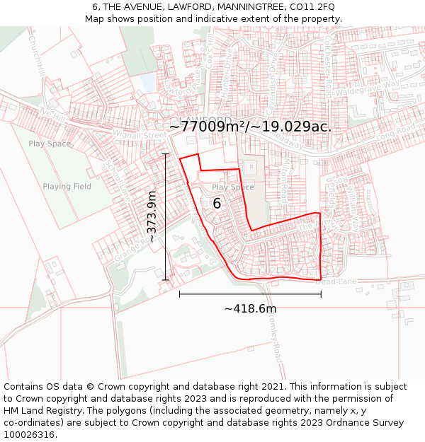 6, THE AVENUE, LAWFORD, MANNINGTREE, CO11 2FQ: Plot and title map