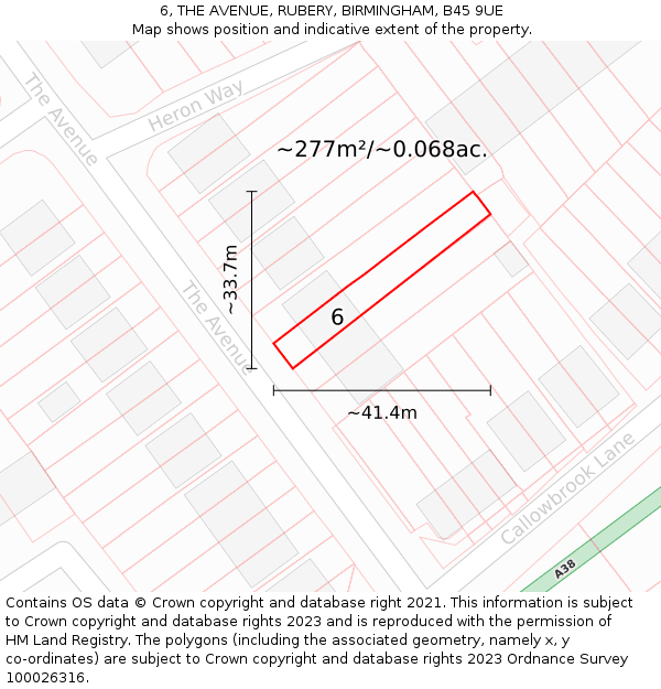 6, THE AVENUE, RUBERY, BIRMINGHAM, B45 9UE: Plot and title map