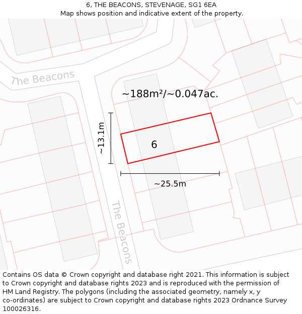 6, THE BEACONS, STEVENAGE, SG1 6EA: Plot and title map