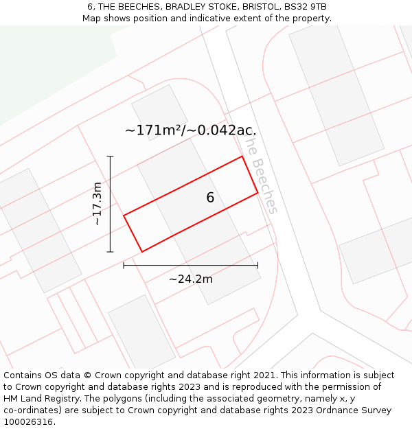 6, THE BEECHES, BRADLEY STOKE, BRISTOL, BS32 9TB: Plot and title map