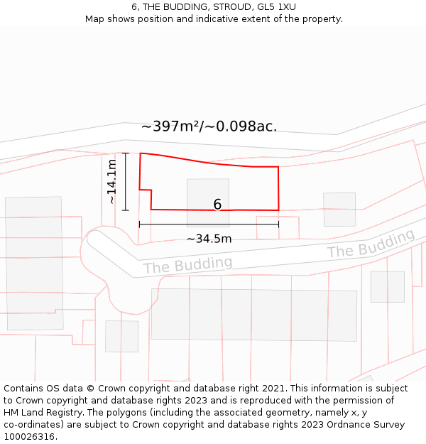 6, THE BUDDING, STROUD, GL5 1XU: Plot and title map