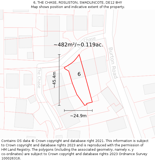 6, THE CHASE, ROSLISTON, SWADLINCOTE, DE12 8HY: Plot and title map