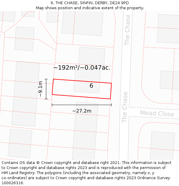 6, THE CHASE, SINFIN, DERBY, DE24 9PD: Plot and title map