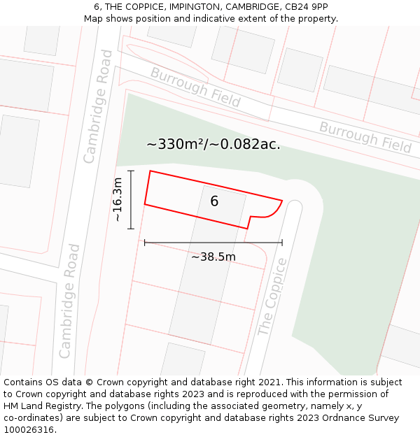6, THE COPPICE, IMPINGTON, CAMBRIDGE, CB24 9PP: Plot and title map