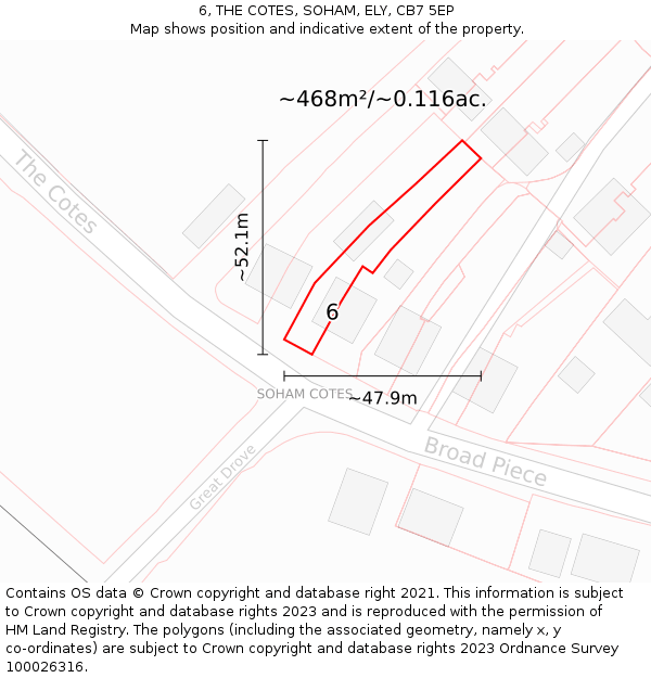 6, THE COTES, SOHAM, ELY, CB7 5EP: Plot and title map