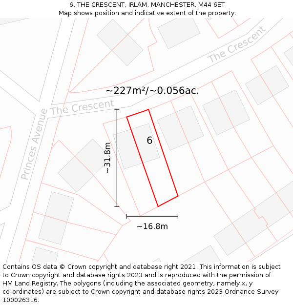 6, THE CRESCENT, IRLAM, MANCHESTER, M44 6ET: Plot and title map